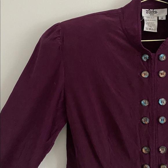 Vintage Structured Silk Blouse Plum Size S - Picture 4 of 7